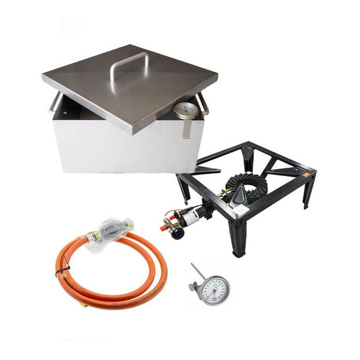 Visbakpan 30x30 cm + RVS thermometer + Gasbrander Powerfire 7,5 kw + Gasslang installatieset 150 cm Visbakpan 30x30 cm + RVS thermometer + Gasbrander Powerfire 7,5 kw + Gasslang installatieset 150 cm