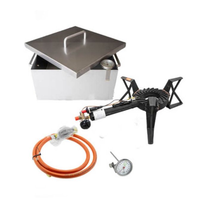 Visbakpan 30x30 cm + RVS thermometer + Wokbrander Powerfire 9,5 kw + Gasslang installatieset 150 cm Visbakpan 30x30 cm + RVS thermometer + Wokbrander Powerfire 9,5 kw + Gasslang installatieset 150 cm